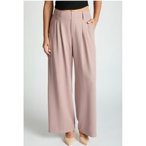 1123 • French Taupe Soft Stretch Pull on Wide Leg Belt Loop Trouser